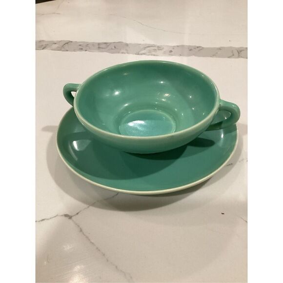 4 Fitz and Floyd Total Colour Coquille Turquoise Soup Bowl Under Plate - Picture 2 of 11